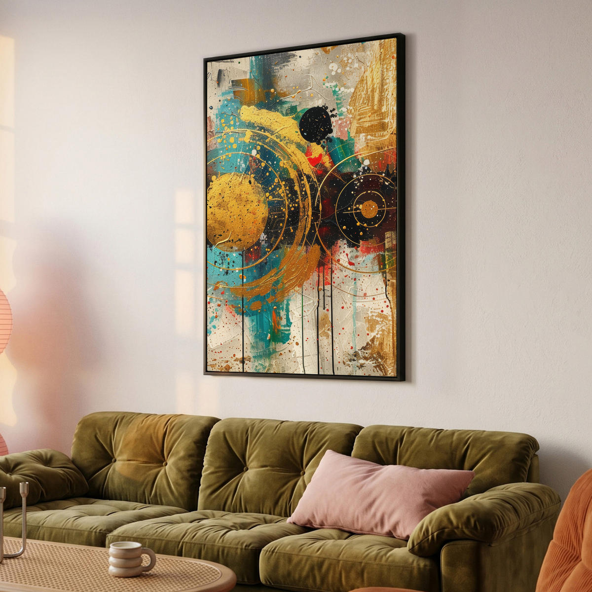 LEINWAND Bilder mit Rahmen - Abstrakt - Kunst - Gold - Modern - 100x150 - Multicolor, Textil (100/150cm) - MuchoWow