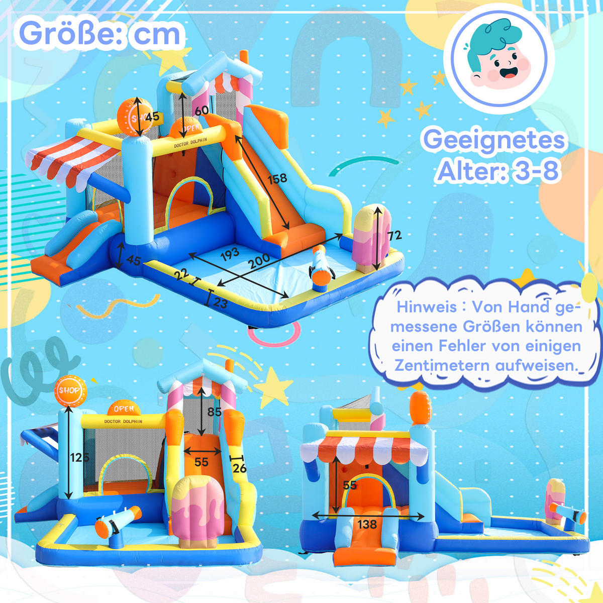 HÜPFBURG Wasserpark Trampolin 450W Gebläse - Blau, Textil (340/395/236cm) - LEBENLANG