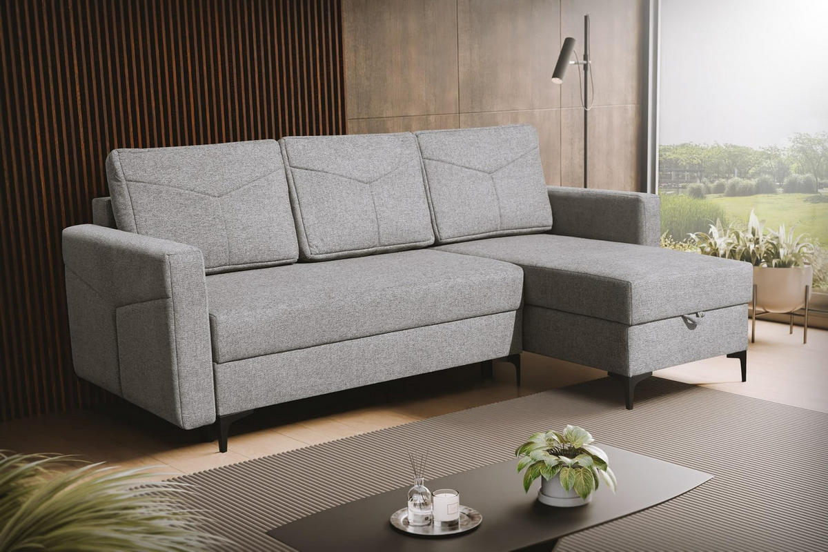 ECKSOFA KAIRO mit Schlaffunktion und Zwei Bettkasten (Grau) - Grau, Textil (230/150cm) - VENASI MÖBEL