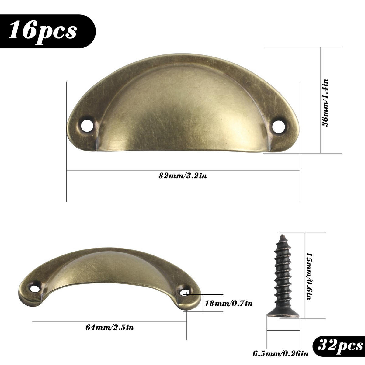 SCHRANKKNOPF 16er-Set - Goldfarben, Metall (3.5/3/0.81cm)