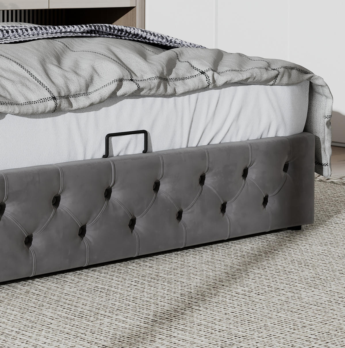 POLSTERBETT 160/200 cm Grau aus Samt mit Bettkasten und Chesterfield-Optik - Grau, Textil (160/200cm) - Flora Grace