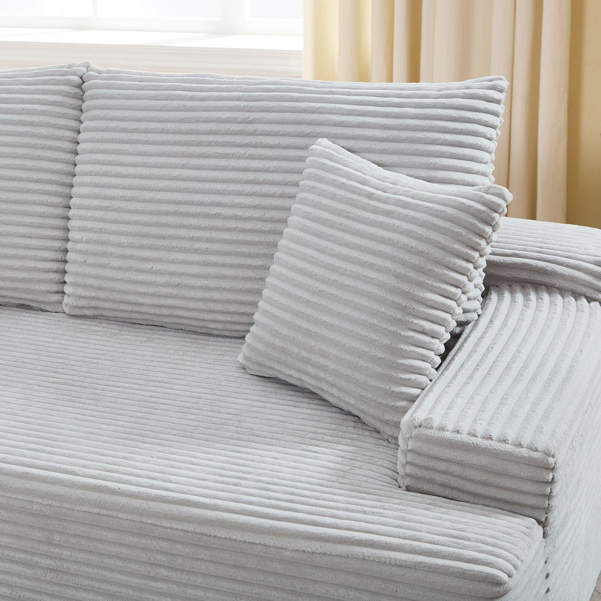 SOFA Coredo hellgrau Cord - Hellgrau, Textil (155/250cm) - Juskys