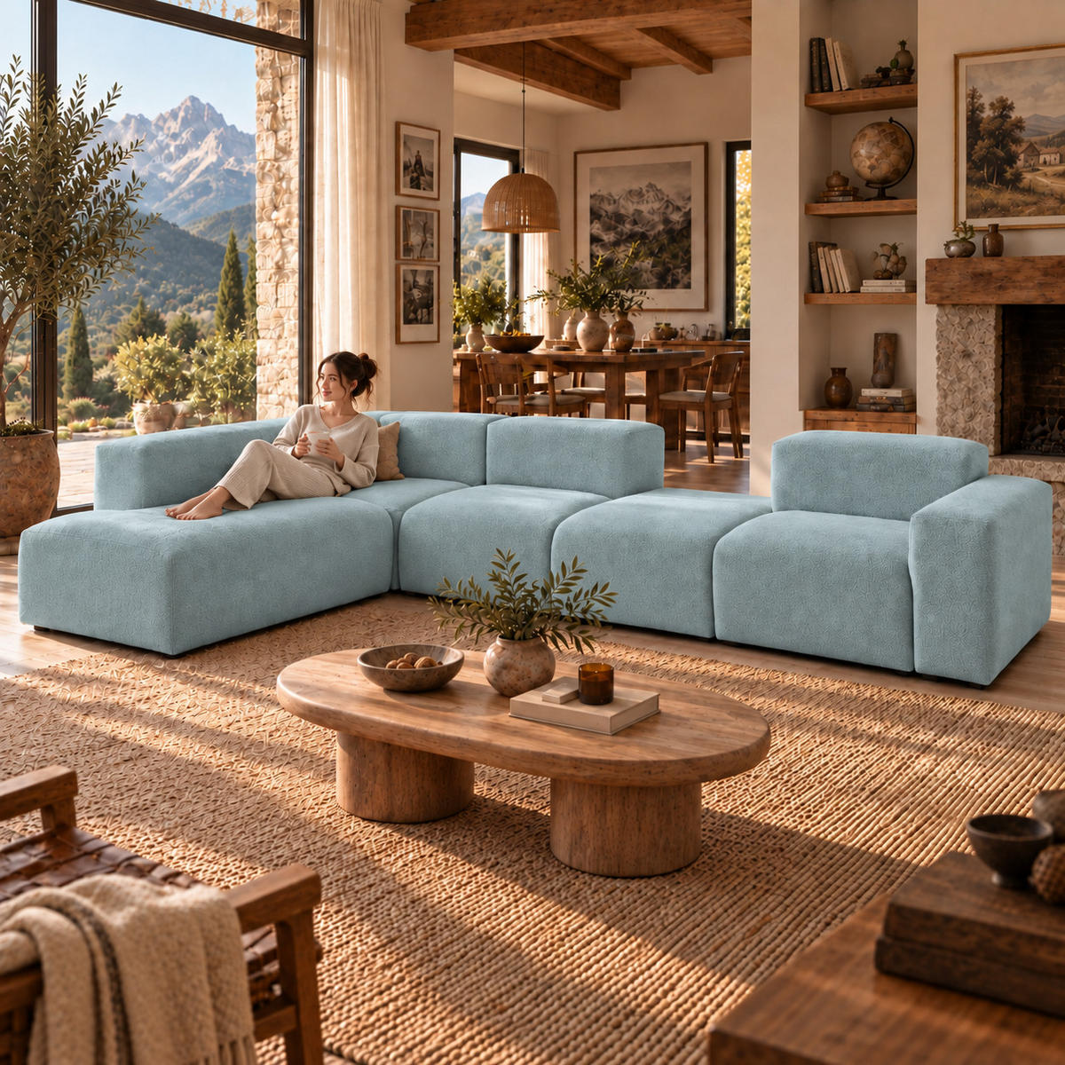 5-SITZER modulares Ecksofa HEAVEN SET 5 Links, Breite 380 cm Webstoff Blaugrau - Blaugrau/Schwarz, Holz/Kunststoff (380/245cm) - Muffo