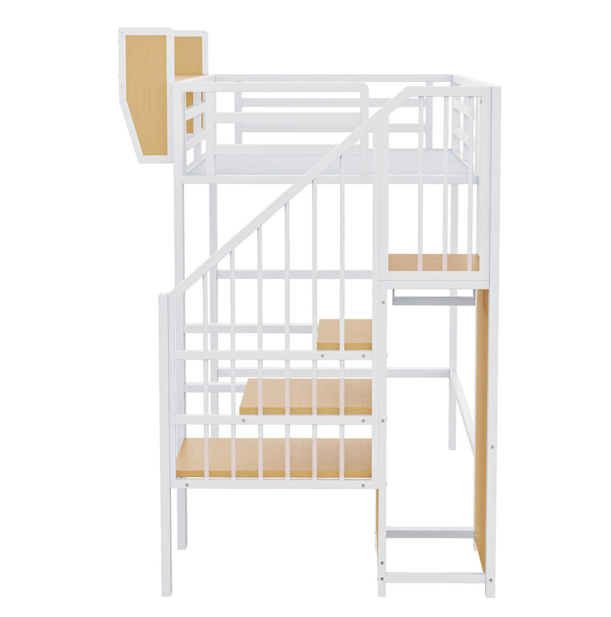 HOCHBETT aus Metall und MDF 90x200 cm Weiß mit Sicherheitsleiter und flexiblem Ablageregal - Weiß, Metall (90/200cm) - Modfu