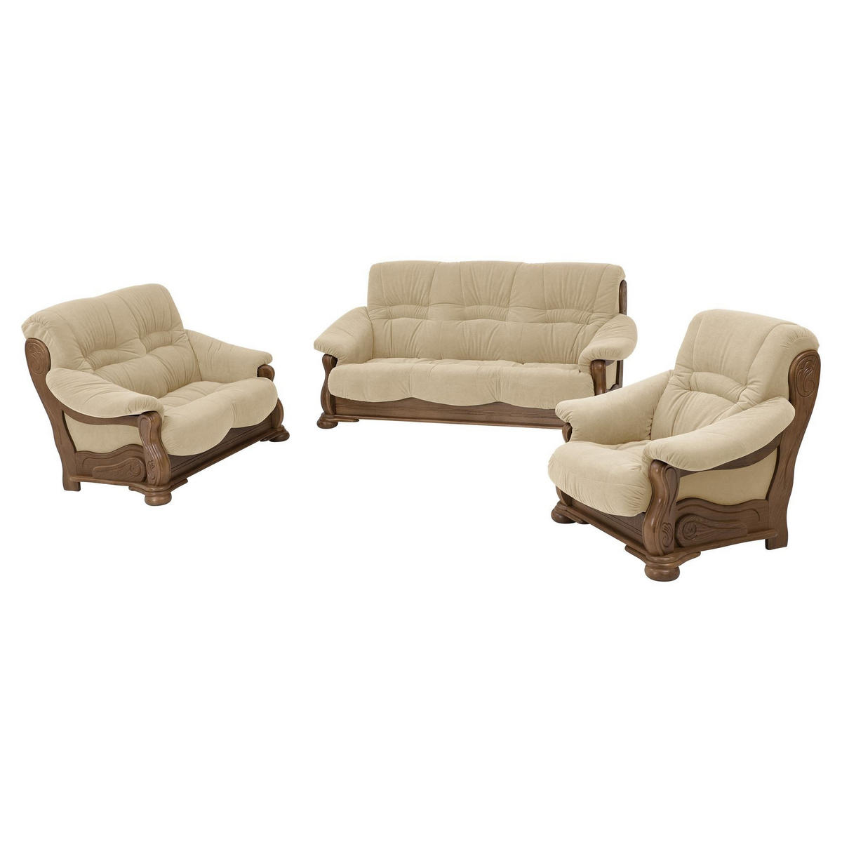SOFA 3-Sitzer Katlin Bezug Flockstoff Eiche rustikal P43 / sand - Sandfarben, Kunststoff (205/95/95cm) - 58aufmkessel