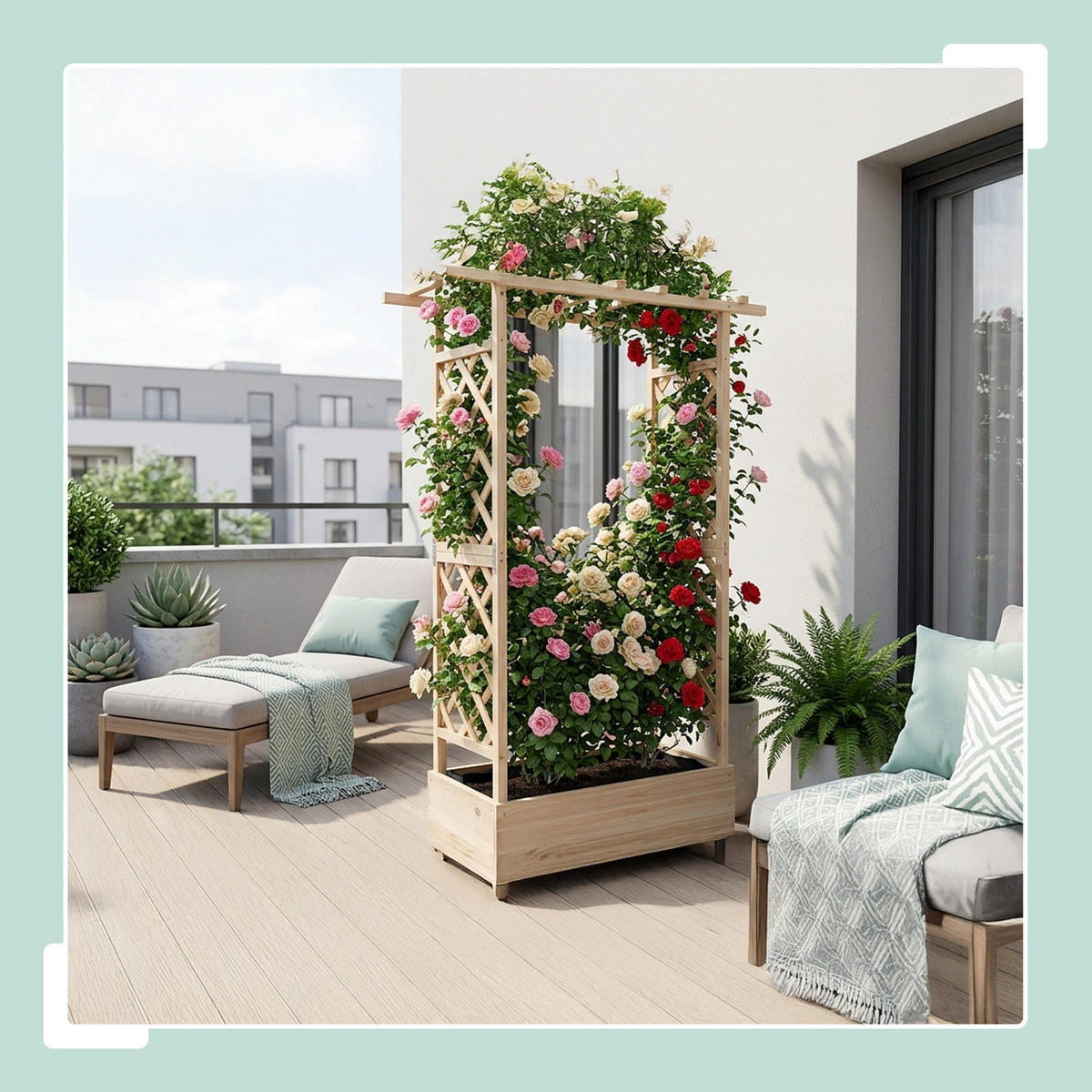KVĚTINOVÝ box - světle hnědá, dřevo/textil (110/183/44cm) - Relaxdays