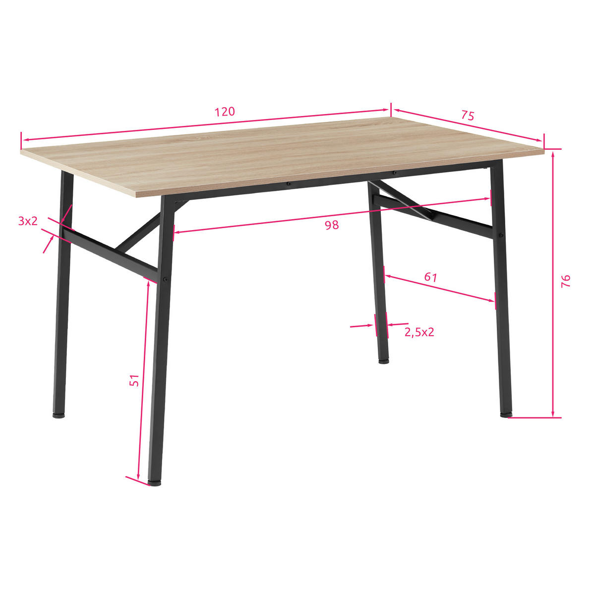 ESSTISCH Swansea,120 x 75 x 76 cm,Industrial Holz hell, Eiche Sonoma - Naturfarben, Holz (120/75/76cm) - tectake