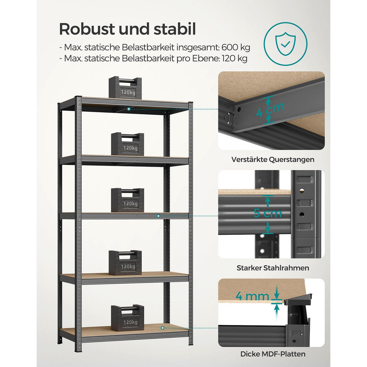 SCHWERLASTREGAL Lagos 2er-Set - Grau, Holzwerkstoff (100/200/50cm) - Hansiro