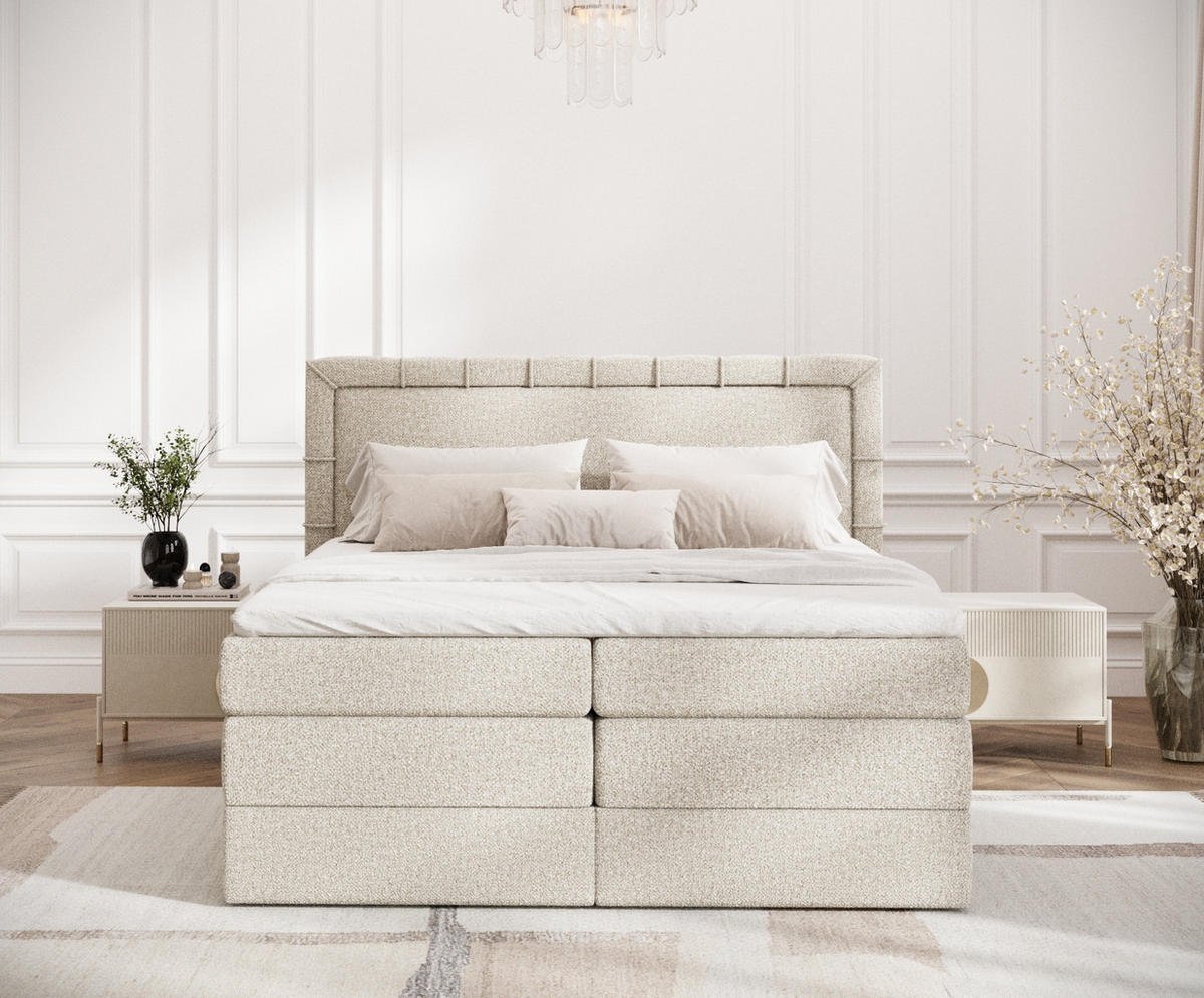BOXSPRINGBETT Rosabel Beige 140/200 cm mit Matratze und Topper - Beige/Schwarz, Holz/Holzwerkstoff (140/200cm) - Maison de Reve