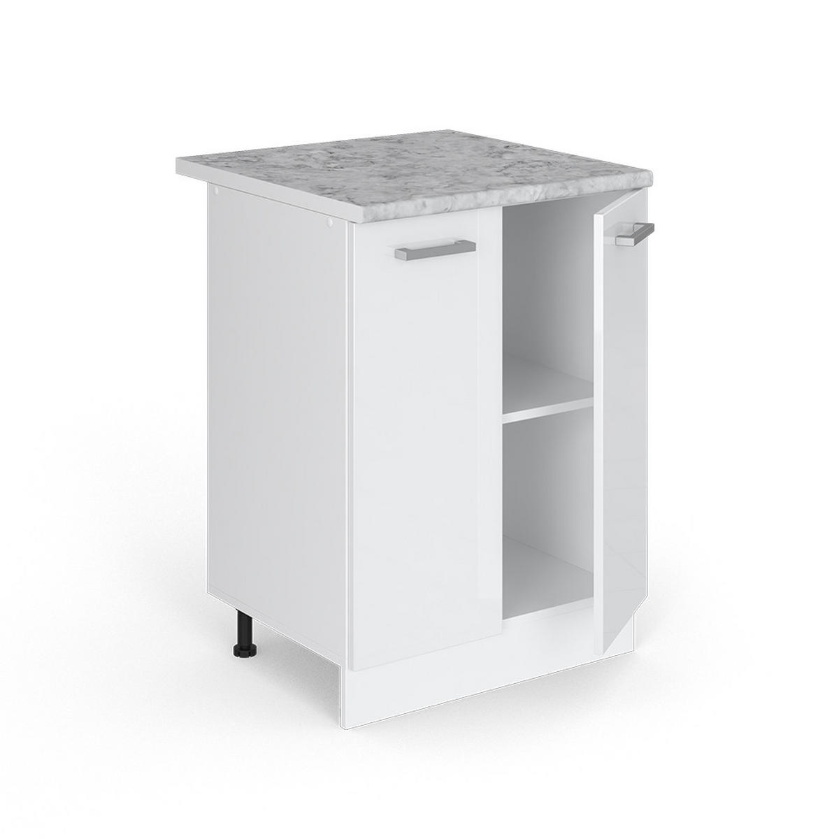 UNTERSCHRANK R-Line Weiß Hochglanz 60 cm mit Türen, mit Arbeitsplatte - Weiß Hochglanz/Weiß, Holzwerkstoff (60/81.6/60cm) - Vicco