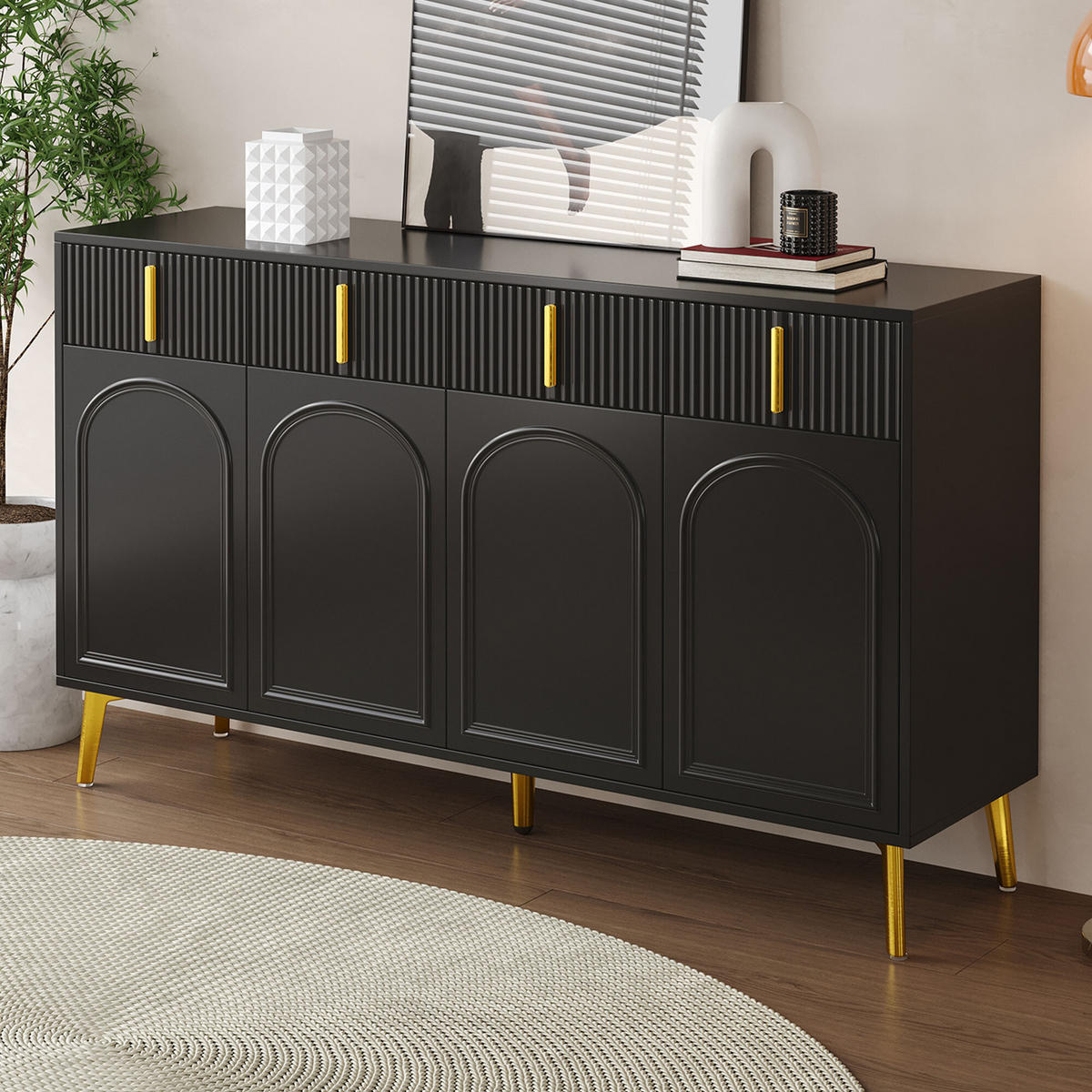 SIDEBOARD Schwarz 140/37,8/82 cm - Schwarz, Holzwerkstoff/Metall (37.8/82/140cm) - Urban Meuble