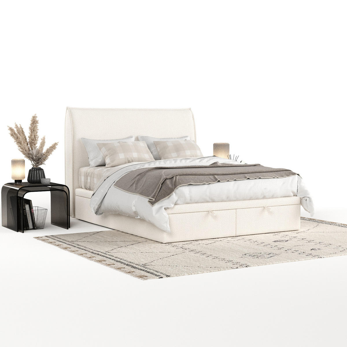 POLSTERBETT Tuvalu mit Stauraum 140/200 cm Creme im Alta Stoff - Creme/Schwarz, Holz/Holzwerkstoff (140/200cm) - AltaBeds