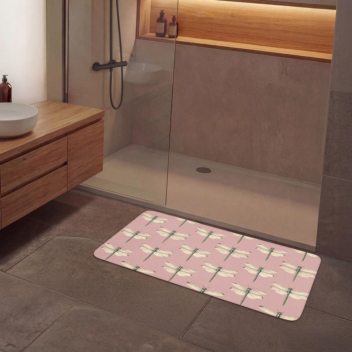 KÚPEĽŇOVÁ PREDLOŽKA Zvončeky - vzor - ružová 120x60 cm - ružová, textil/plast (120/60cm) - OnlyWow