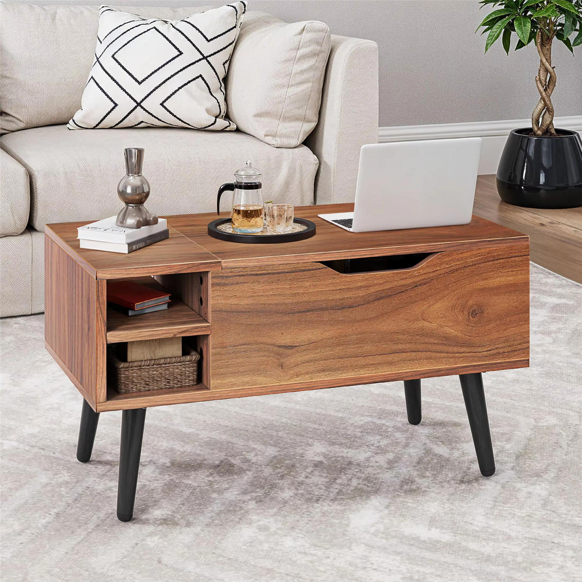 COUCHTISCH 80x61,5x40 Eiche Lift-Top Feder Stauraum - Braun, Holz (800/40/61.5cm) - Kaket