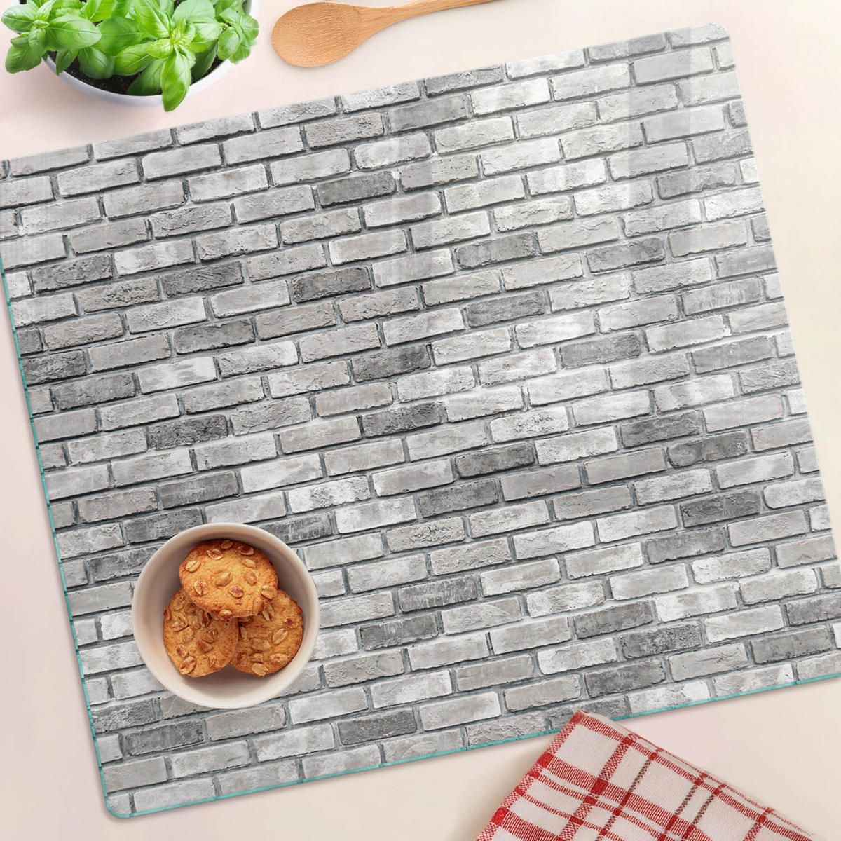 GLASPLATTE 60x52 cm Ziegelmauer - Grau, Glas (60/0.4/52cm) - TULUP