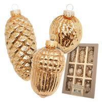 CHRISTBAUMSCHMUCK Nüsse und Zapfen Antik Goldfarbig 10cm (Glas / 9 Stk.) - Goldfarben, Glas (5/10/5cm) - Krebs Glas Lauscha