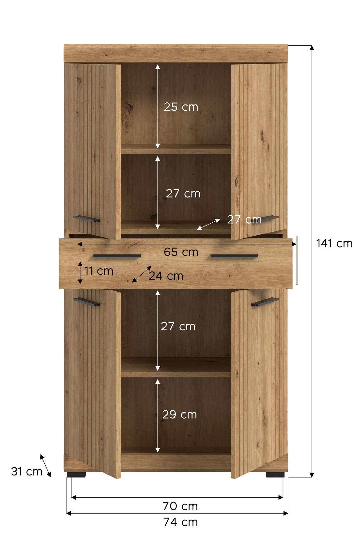 MIDISCHRANK SCOUT (B/H/T: ca. 74/141/31 cm) in Artisan Eiche Nachbildung/Artisan Eiche Nachbildung - Eiche Artisan, Holz (74/141/31cm)