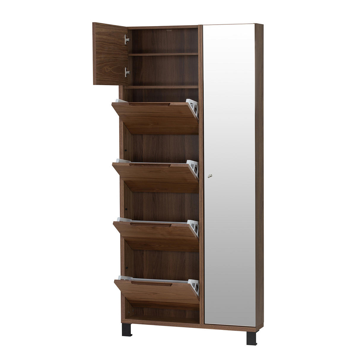 FURNIERTER SCHUHSCHRANK mit Spiegeltür - Walnussfarben, Holzwerkstoff/Metall (84/185/17cm) - home24