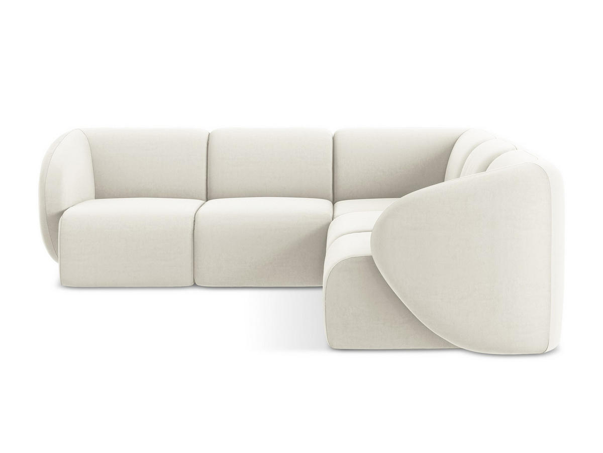 ECKSOFA Samt Stoff Beige - Creme/Schwarz, Holzwerkstoff/Kunststoff (251/251cm) - Makamii