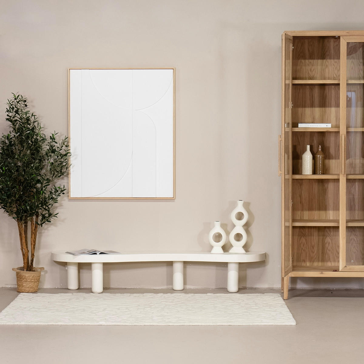 TV-MÖBEL mit organische form Betonoptik 200cm, beige - Beige, Holz (200/35/45cm) - Giga Meubel