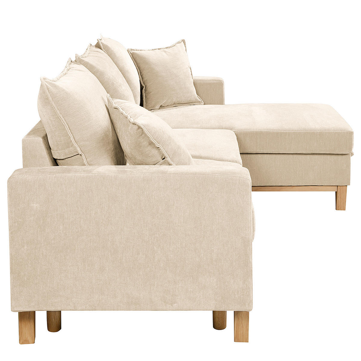 ECKSOFA mit Schlaffunktion - Flachgewebe - Hellbraun/Beige, Holz/Textil (214/145cm) - home24