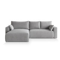 ECKSOFA FORIL P Hellgrau Kordstoff mit Schlaffunktion - Hellgrau, Holz (265/178cm) - MASSENO