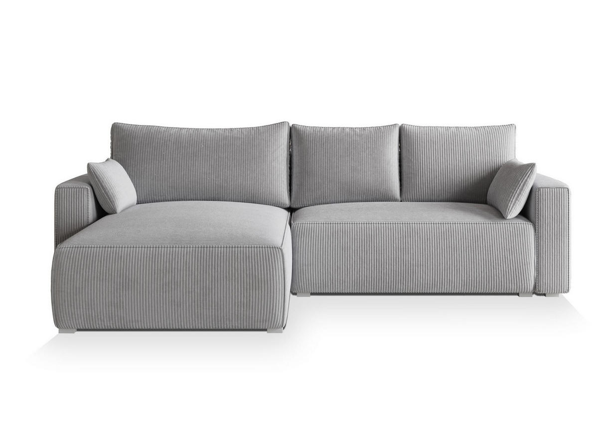 ECKSOFA FORIL P Hellgrau Kordstoff mit Schlaffunktion - Hellgrau, Holz (265/178cm) - MASSENO