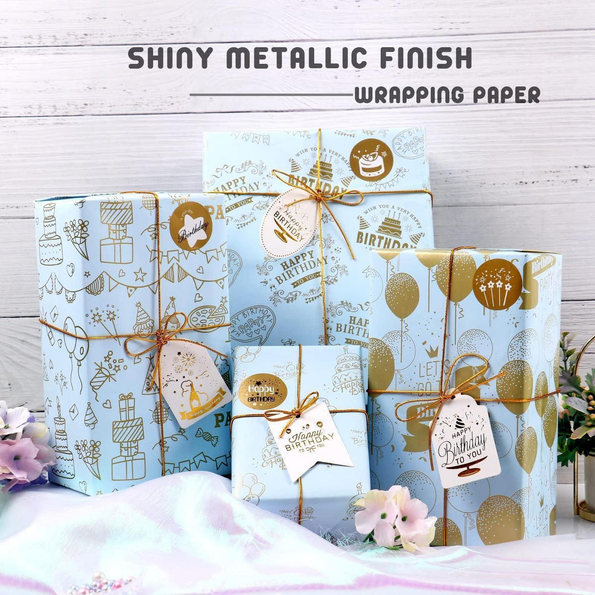 GESCHENKPAPIER Set 6 Blatt Goldmuster 70 x 50 cm - Blau, Papier (50/0.1/70cm)