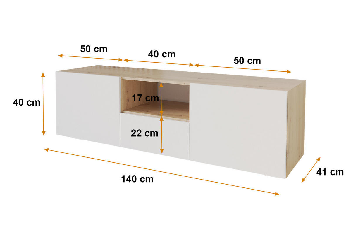 LOWBOARD ELIO-W 140x40x41 cm - Artisan / Weiß - Eiche Artisan, Holzwerkstoff (140/40/41cm) - ALTDECOR