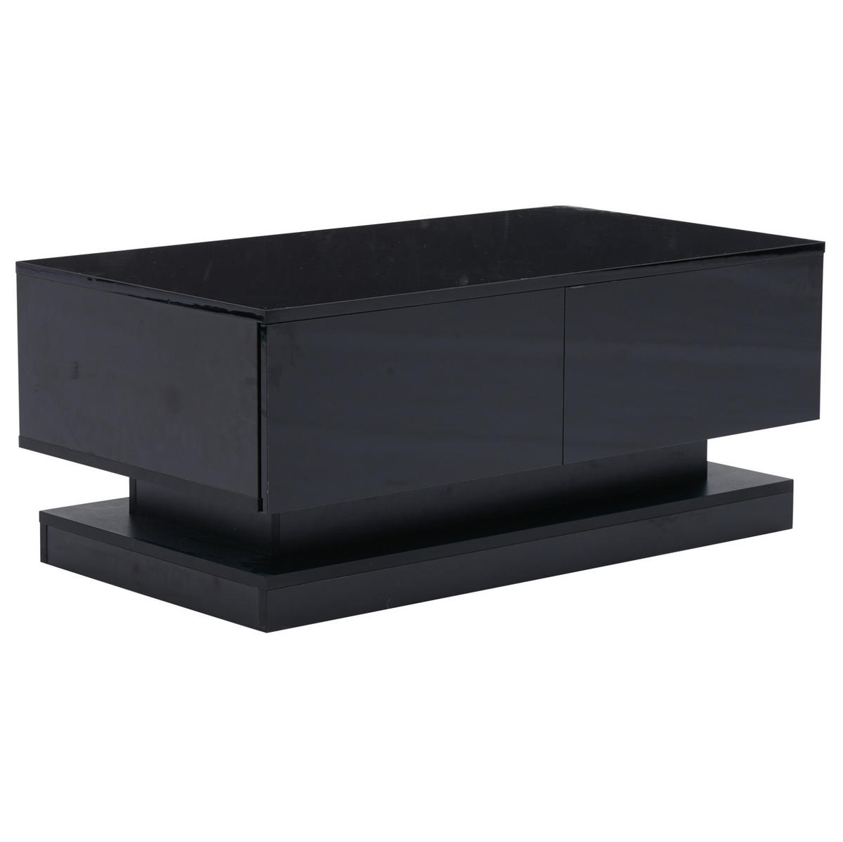 COUCHTISCH 90/50/38 cm mit 2 Schubladen, LED-Beleuchtung per App und Hochglanzfront, Schwarz - Schwarz, Holzwerkstoff (90/50/38cm) - Redom