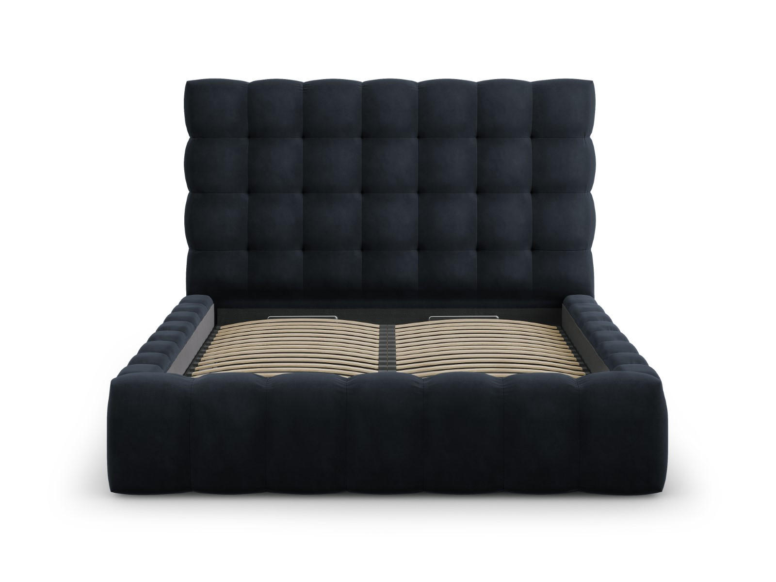 BETT mit Bettkasten und Kopfteil Mamaia aus Samt dunkelblau 140x200cm - Dunkelblau, Textil (140/200cm) - Micadoni