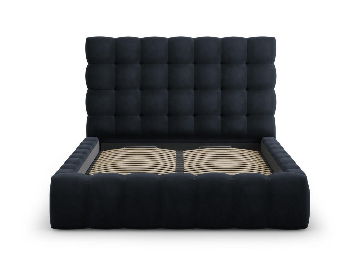 BETT mit Bettkasten und Kopfteil Mamaia aus Samt dunkelblau 140x200cm - Dunkelblau, Textil (140/200cm) - Micadoni