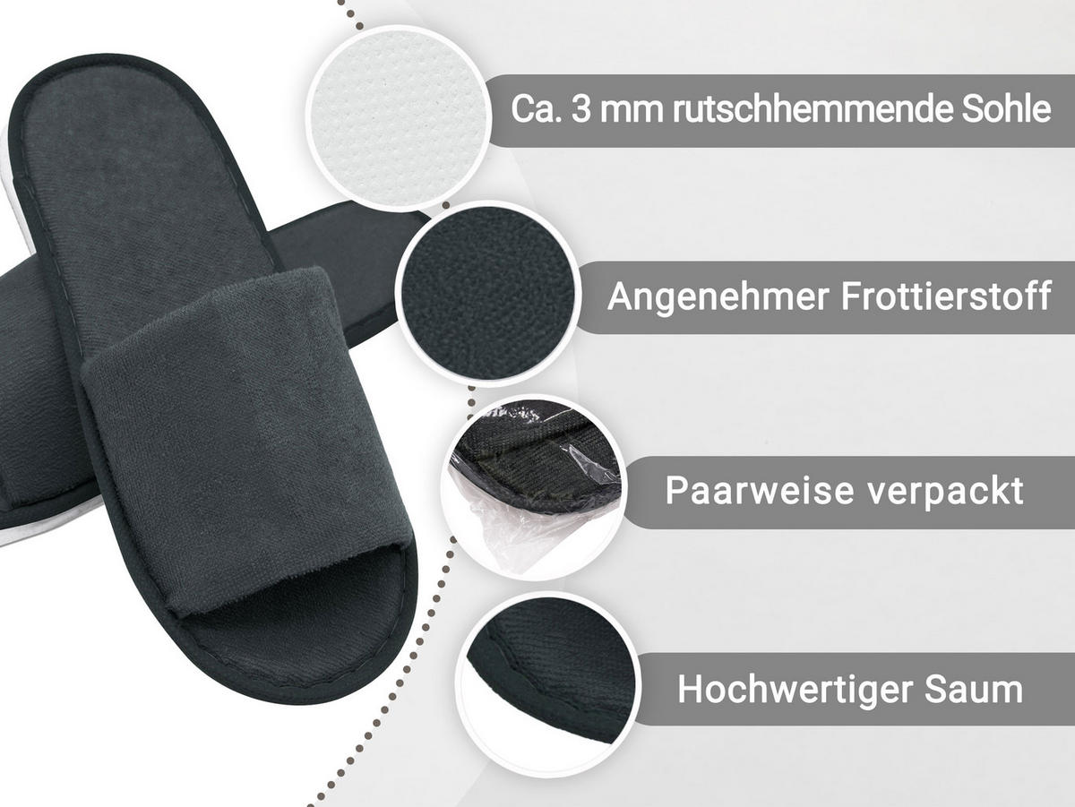 FROTTIERSLIPPER, 10er-Set, 100% Polyester - Dunkelgrau, Textil (5/1/31cm) - Zollner