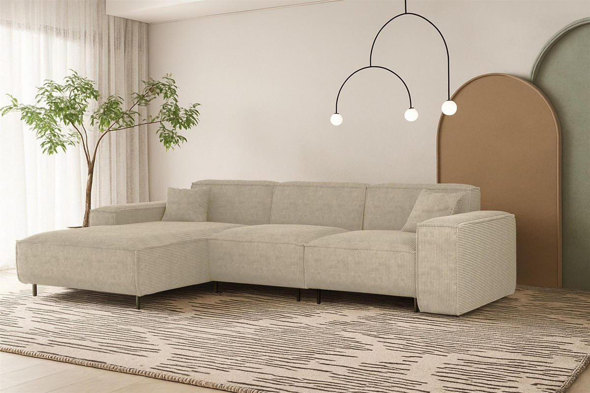 ECKSOFA Gloria In Scala - Sandfarben, Holzwerkstoff/Textil (165/266cm) - Fun Möbel