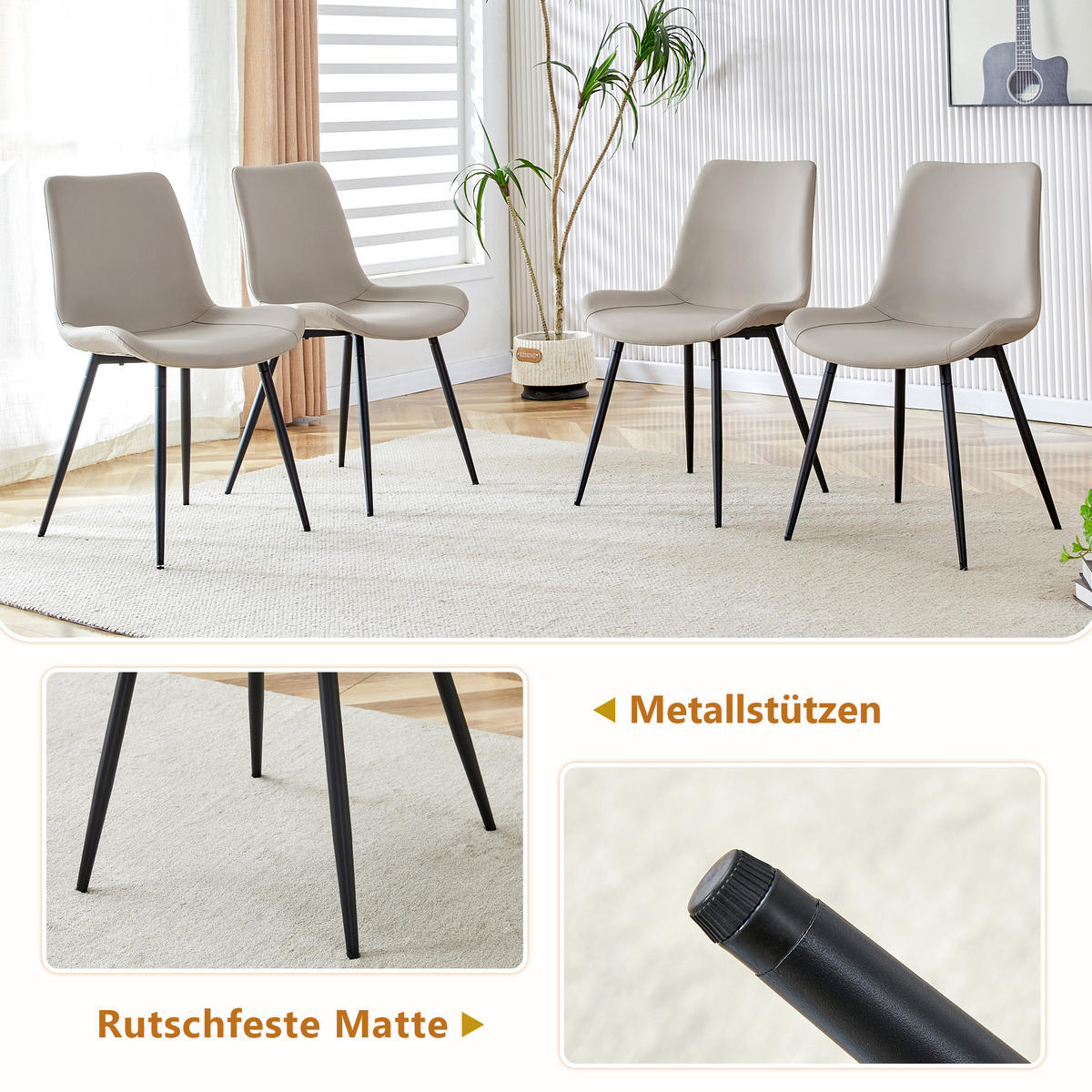 ESSGRUPPE DE-39360 5-teilig, mit Ablagefach und 4 PU-Sesseln Warmgrau - Grau, Holzwerkstoff (160/76/90cm) - ComfortXL