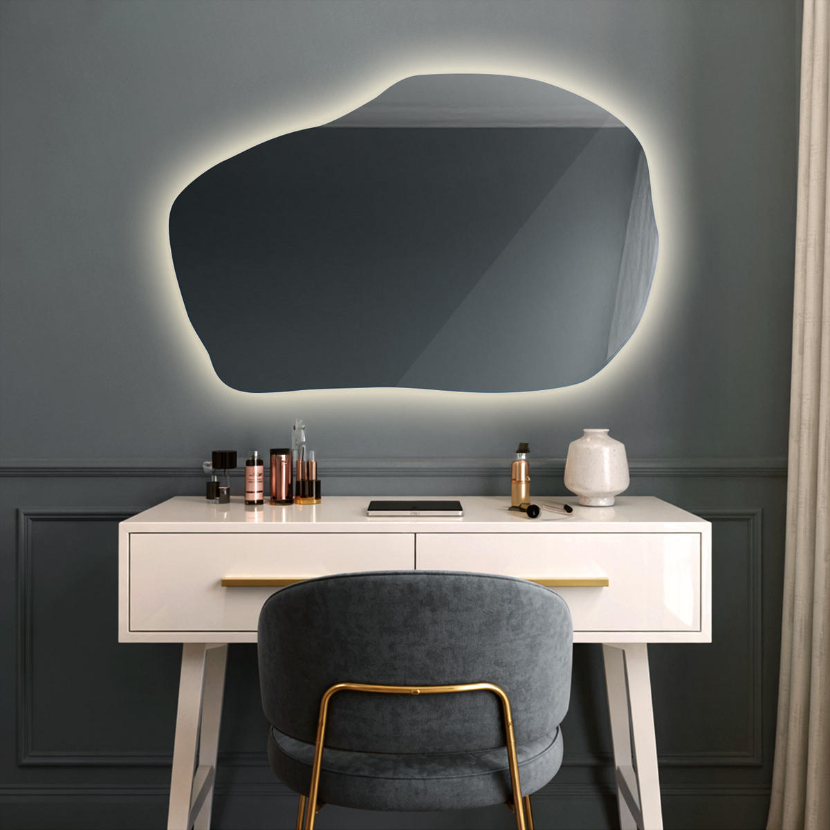 LED SPIEGEL 80 x 52 cm Unregelmäßige Form Neutralweiß 4000K - Transparent, Glas (80/52/0.4cm) - TULUP