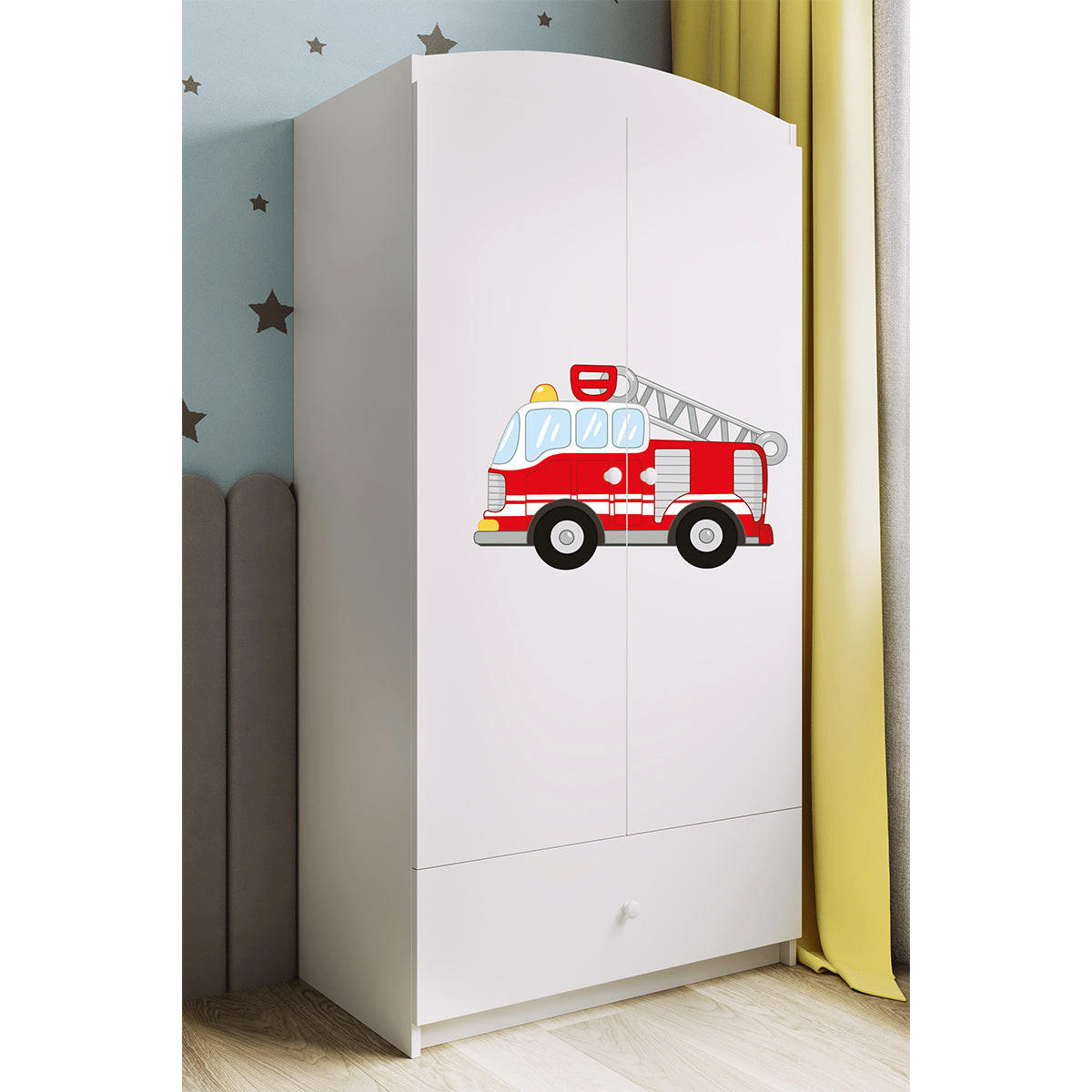 BABYKLEIDERSCHRANK 2 Türen Weiß - Rot/Weiß, Holzwerkstoff (90/187/57cm) - Petits-meubles
