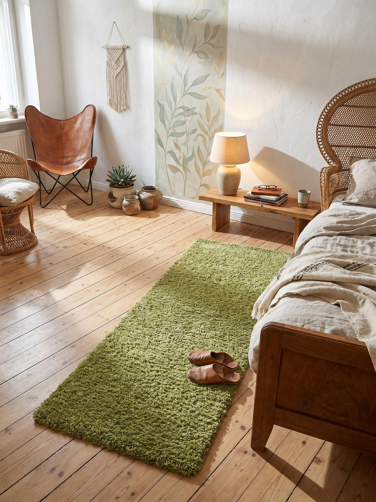 TEPPICH Hochflor Shaggy Einfarbig Weich Flauschig Waschbar Läufer Grün 80x250 cm – RHEIN - Grün, Textil (250/80cm) - KADIMA DESIGN