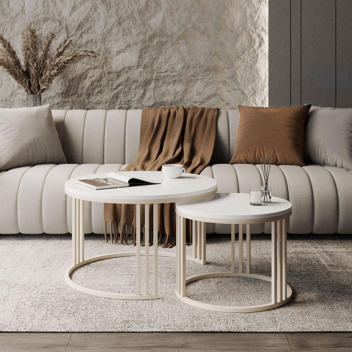 COUCHTISCH LORI 2in1 KASCHMIR / Weiß Hochglanz - Kaschmir/Weiß, Holzwerkstoff (70/70/49cm) - Lookway