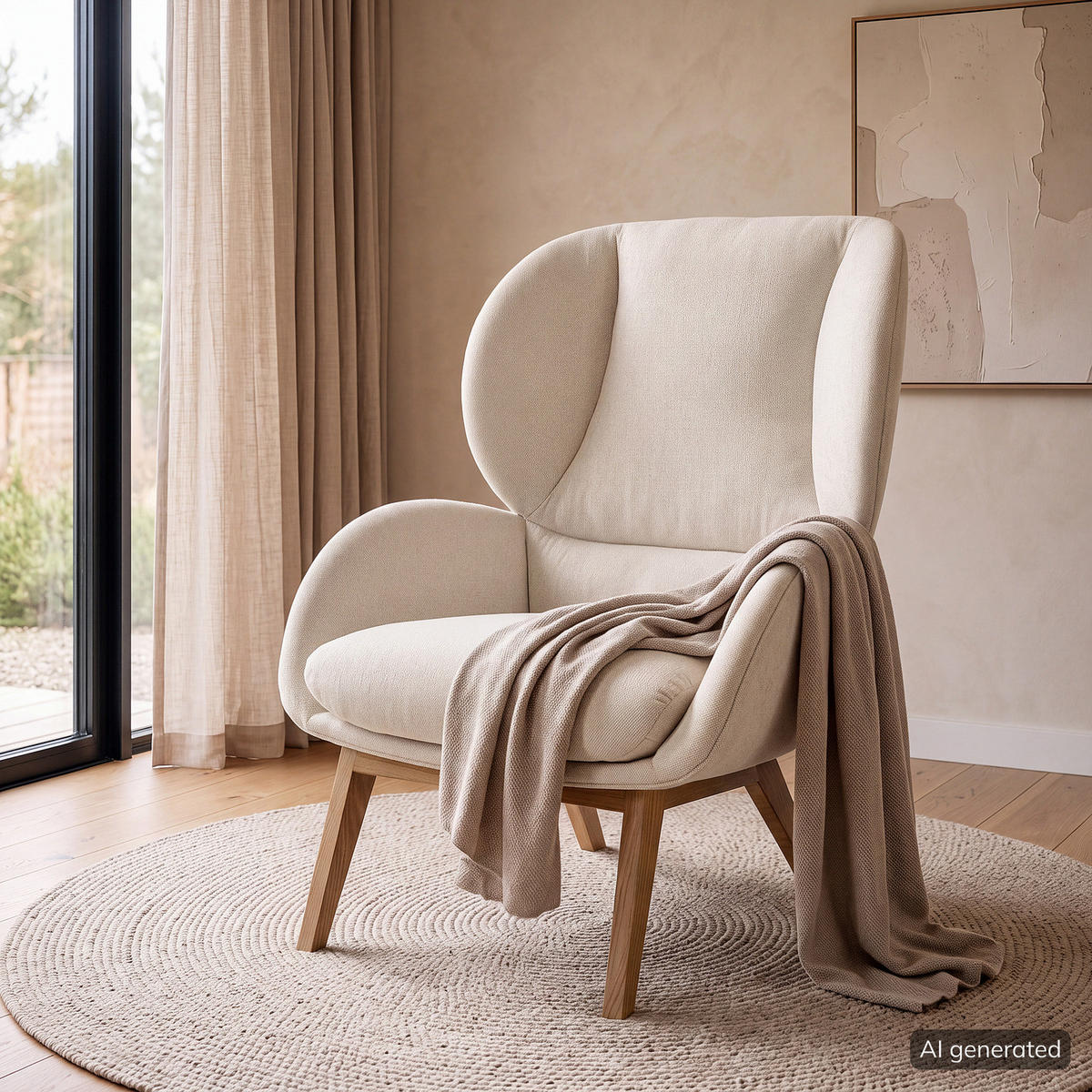 SESSEL - Eichefarben/Beige, Eichenholz/Holz (82/102/90cm) - home24