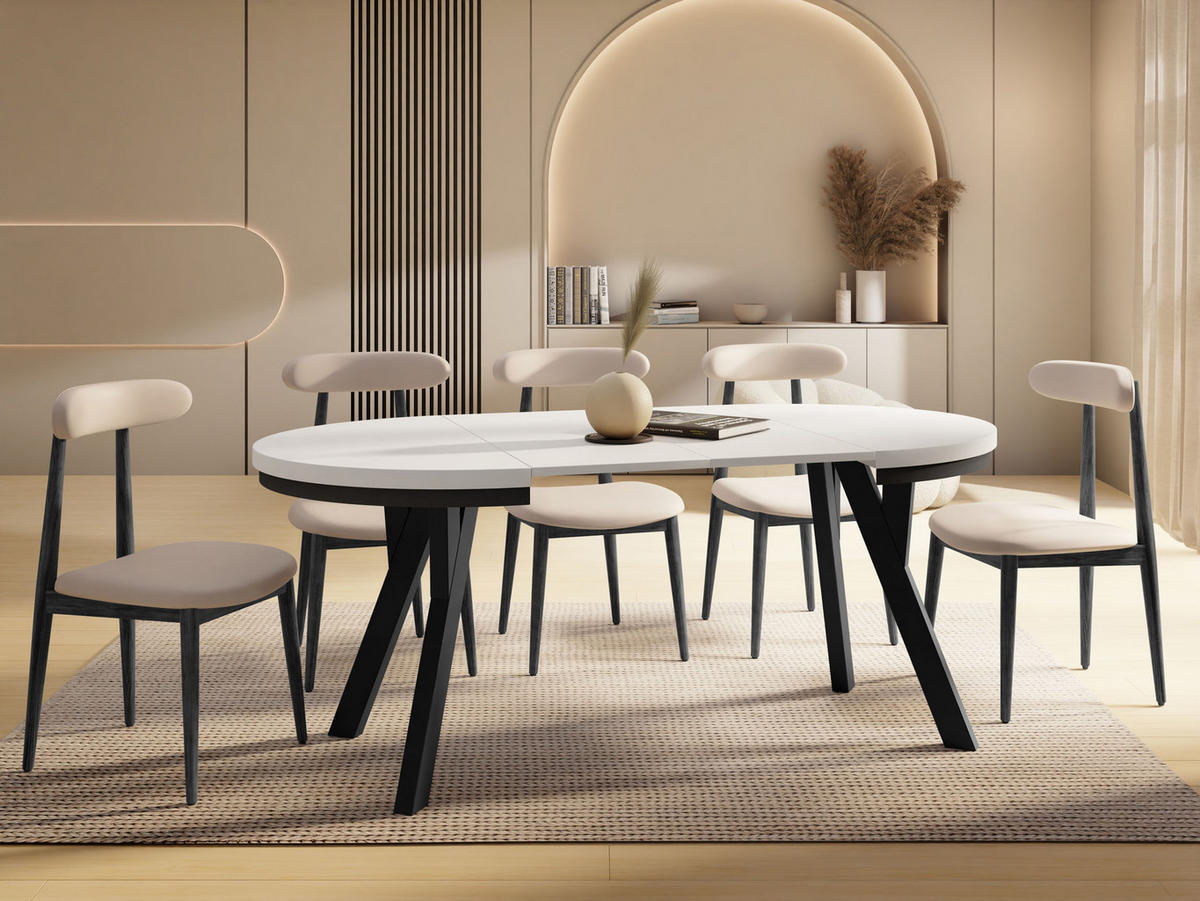 ESSTISCH Vero Neo rund ausziehbar verlängerbar, Weiss 90-190/90/77 cm - Schwarz/Weiß, Holz/Holzwerkstoff (90/90/77cm) - WFL GROUP