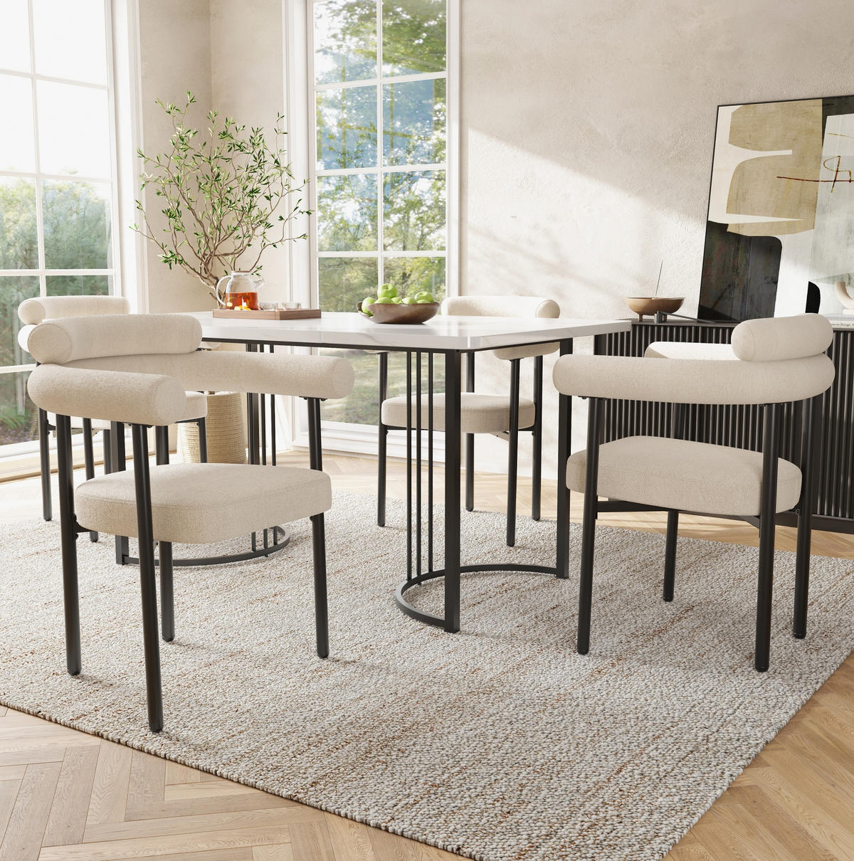 SESSEL ergonomisch 70 x 62 x 84 cm Wildlederstoff Beige 6er-Set - Beige, Metall (62/84/70.2cm) - Meubliv