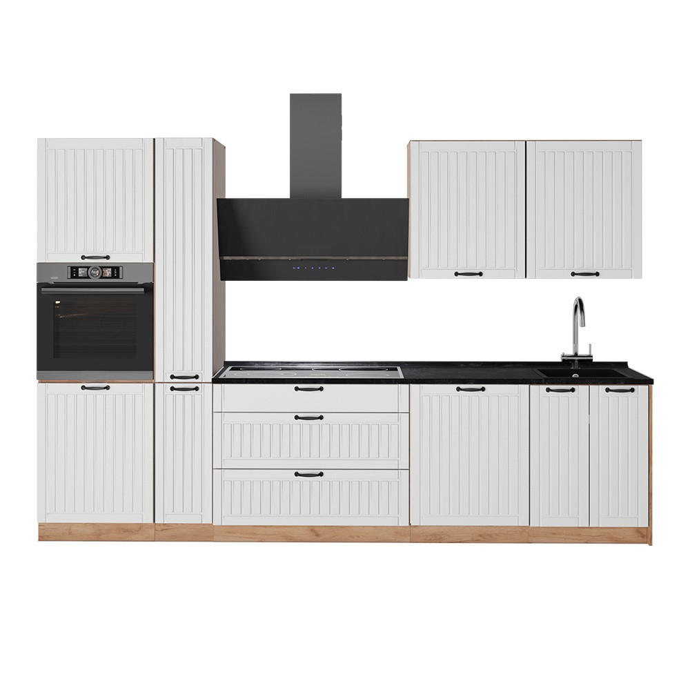 KÜCHENZEILE Fame-Line, Weiß Landhaus/Goldkraft Eiche, 310 cm, AP Anthrazit - Honigeiche/Weiß, Holzwerkstoff (310/206.8/60cm) - Vicco