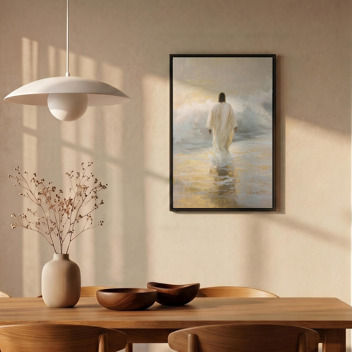 LEINWAND Bilder mit Rahmen - Gemälde - Welle - Jesus - Abstrakt - 40x60 - Goldfarben, Textil (40/60cm) - MuchoWow