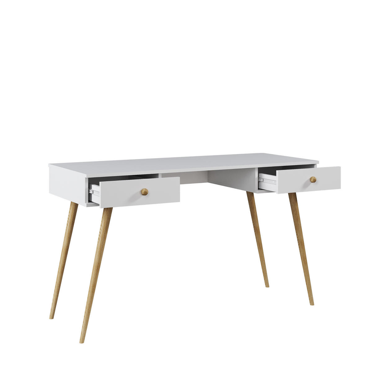 SCHREIBTISCH NATURA, 135 cm, Weiß Matt, mit 2 Schubladen - Weiß, Holz (54/135/79cm) - Excellent Home