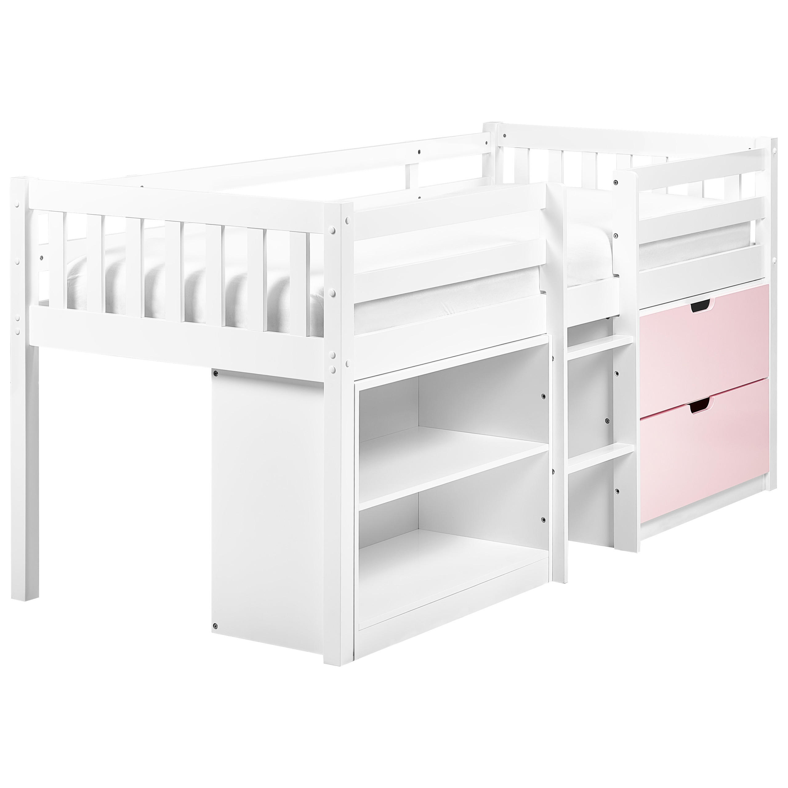 MITTELHOCHBETT Weiß-Rosa 90-200 cm Susville - Pink/Weiß, Holz (90/200cm) - Beliani