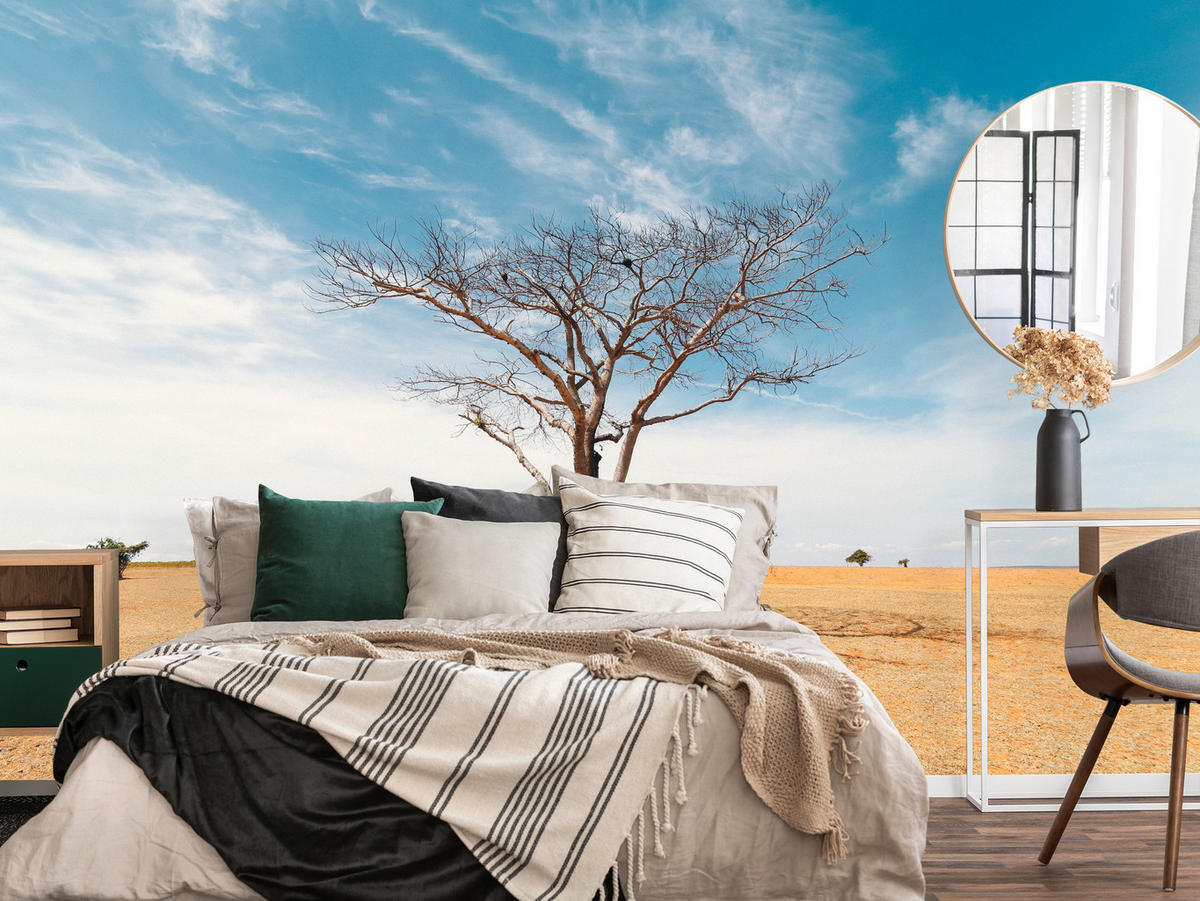 FOTOTAPETE für Wohnzimmer Trockener Baum Wüste Sand 450x315 - Beige/Orange, Papier (450/315cm) - Muralo