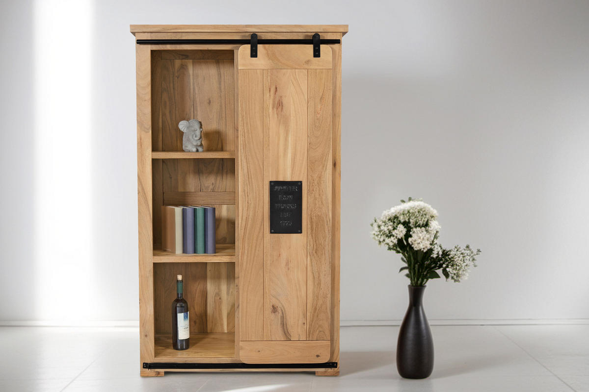 HIGHBOARD LIBRO - Beige/Naturfarben, Akazienholz/Holz (90/150/45cm) - SAM