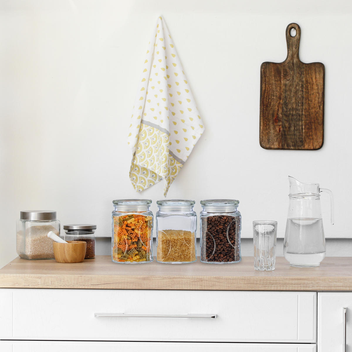 8xVORRATSGLAS - Transparent, Glas/Kunststoff (9.5/14.5/9.5cm) - Relaxdays