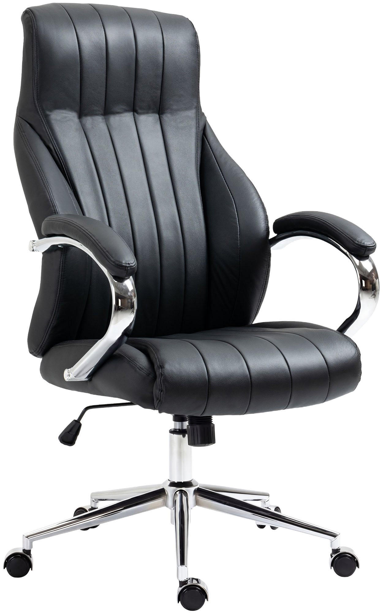 DREHSTUHL Echtleder Schwarz - Chromfarben/Schwarz, Leder/Metall (73/120/76cm) - CLP